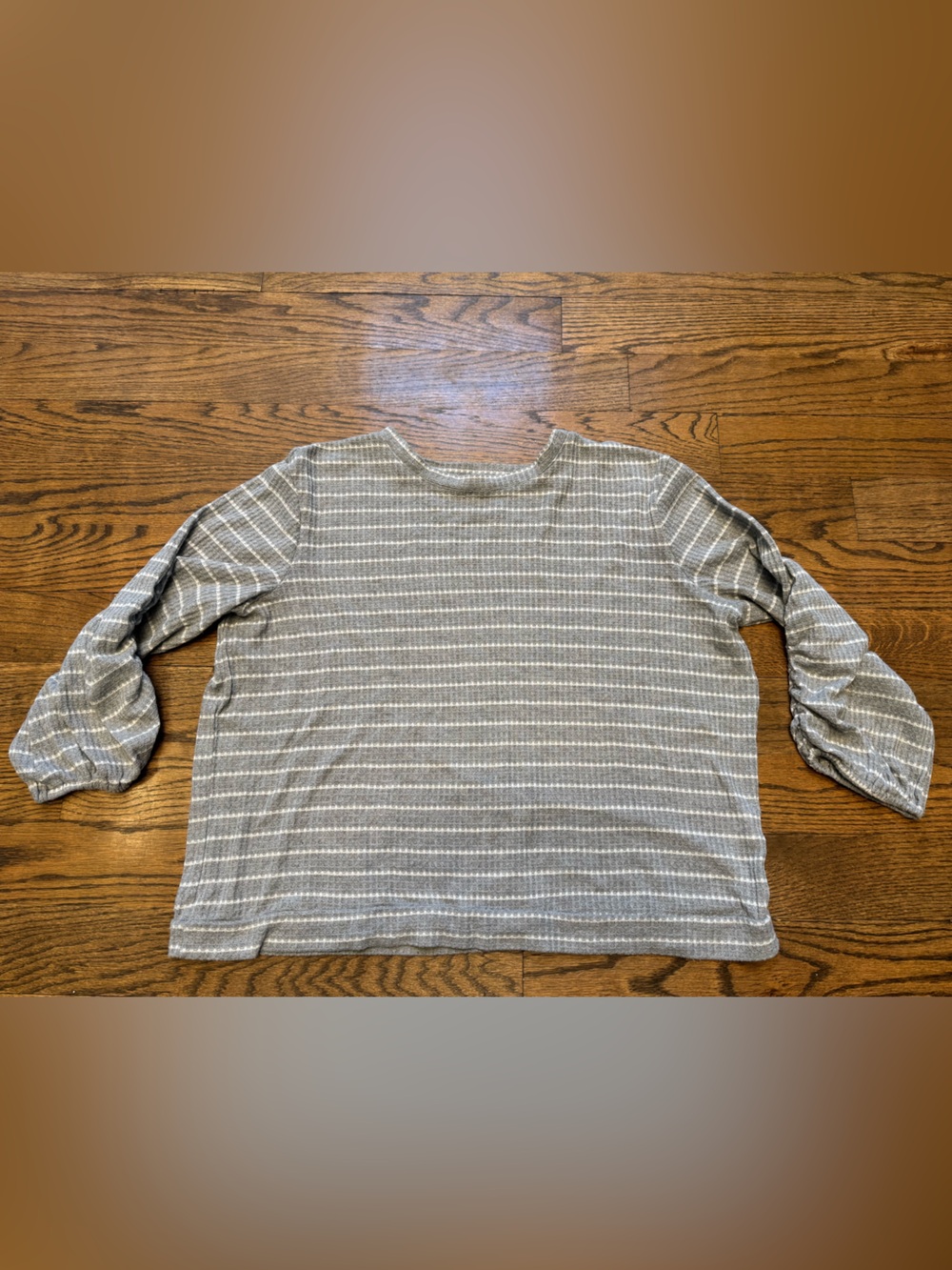1.STATE Gray Striped Waffle Knit Puff/Balloon Sleeve Top Size XL